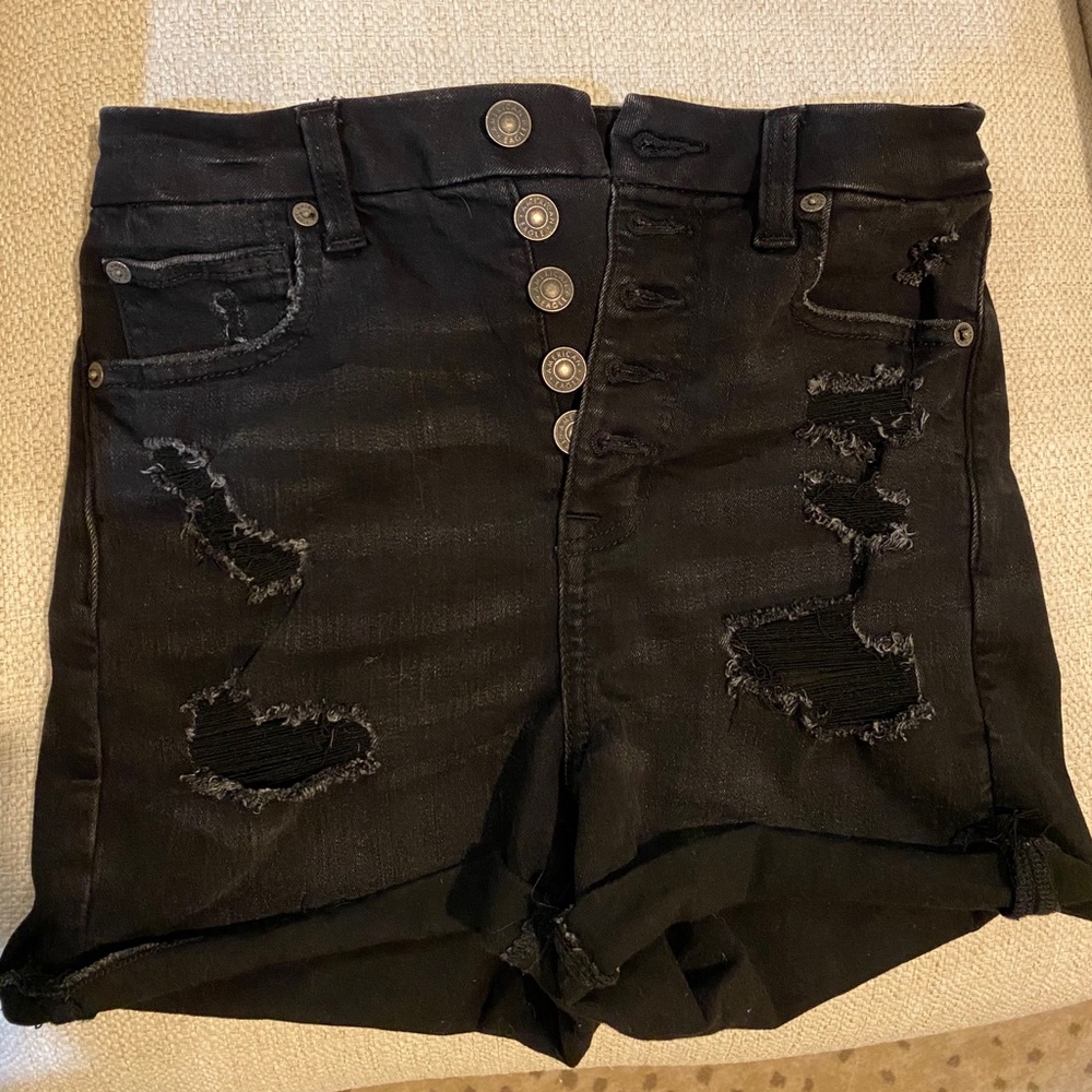 High waisted black jean shorts